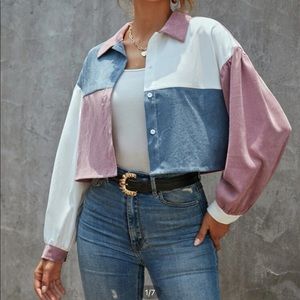 color block drop shoulder corduroy jacket